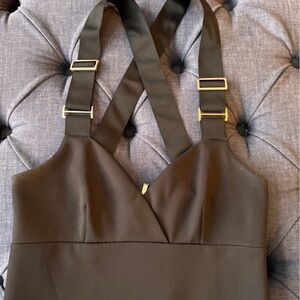 Ted Baker London Black Midi Dress with Gold Buckles